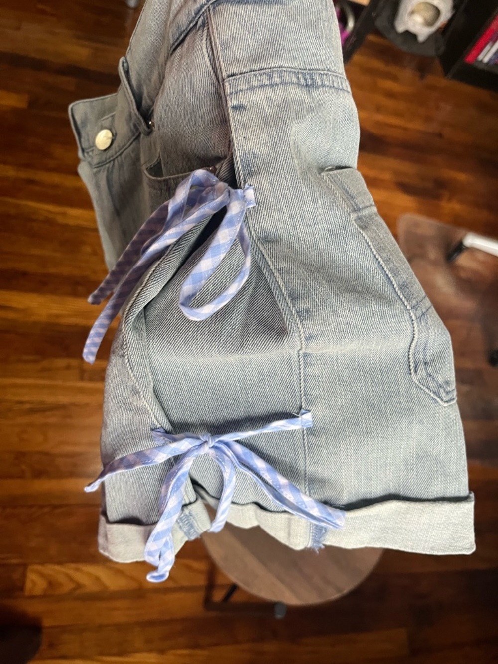 NWT Light Blue Denim Shorts with Side Tie Detail - Picture 9 of 13